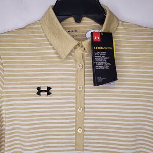 Under Armour Polo Shirt Womens Medium Striped Gold, White Cool Switch NWT